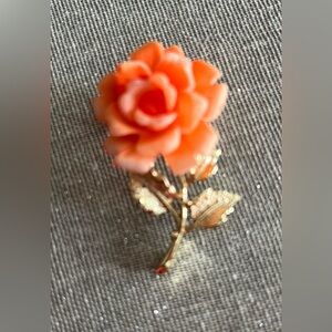 Vintage Unmarked Charming Coral Rose Brooch